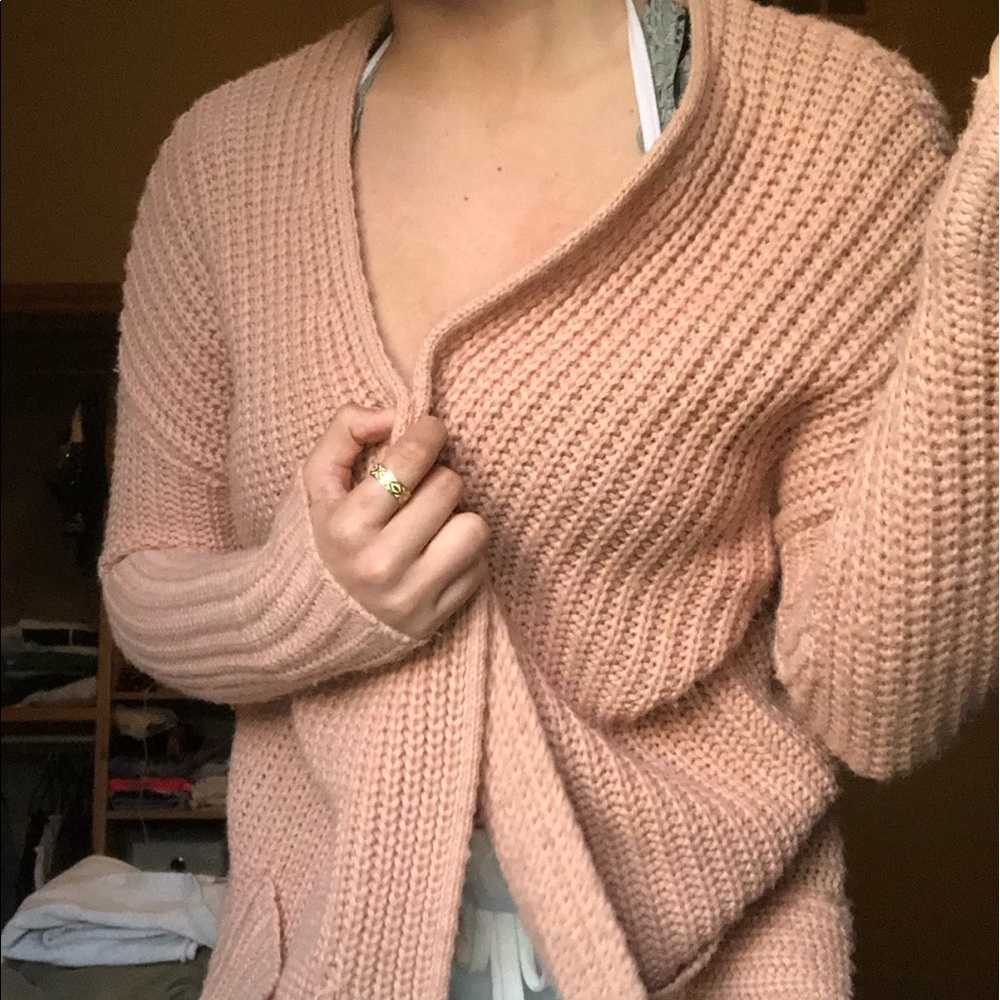 Pink Open Front Knit Sweater